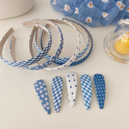 2020 New Adorable Sweet Blue White Dot Lattice Daisy Wavelet Hair Clip Hairpin Accessories for Women Vacation Jewellery