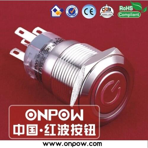 ONPOW 19mm Metal Momentary Pushbutton Switch with Illuminated Power Symbol Anti-vandal LAS1-AGQ-11ET/R/12V/S