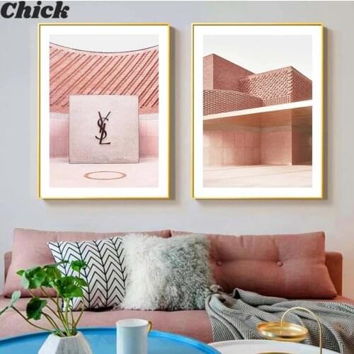Pink Fashion Architecture Makeup Wall Art Poster Abstract Geometric Line Canvas Painting Scandinavian Style Girl Room Home Decor