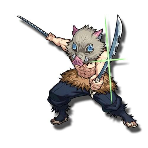 RuleMylife Demon Slayer Pig Head Man Inosuke Hashibira with swords Removable colored car stickers for volkswagen bmw e46 bmw e90 passat b6 car sticker automobile car accessories