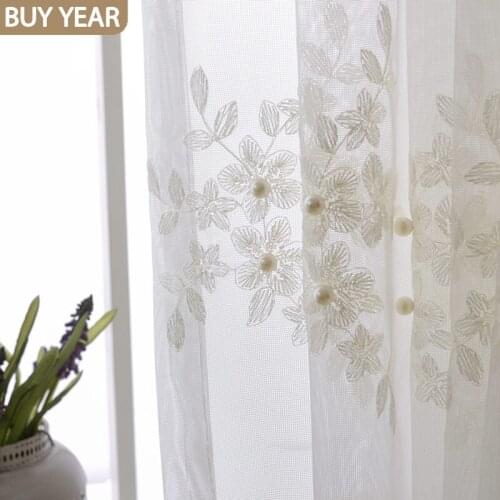 Embroidered Pearl Yarn Lace Embroidered Yarn White Curtain Window Yarn Morden Tulle