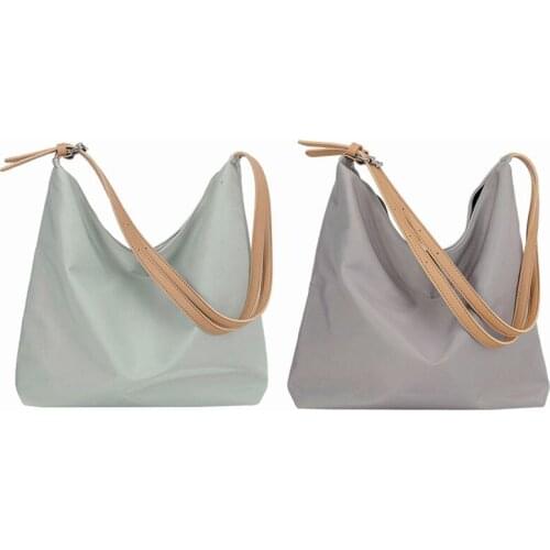 2x Leather Womens Canvas Crossbody Bag Large Capacity Shopping Bag Fashion Casual Tote Bag Light Grey & Green