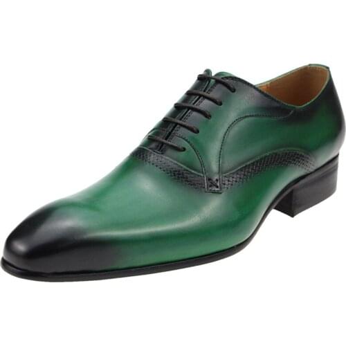 Green Shoes for Men Lace Up Men Sapato Social Shoes Masculino Dress Office Oxford Genuine Leather Fashion New Male Formal Shoes