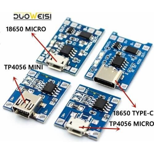Micro TypeC USB 5V 1A 18650 TP4056 Lithium Battery Charger Module Charging Board With Protection Dual Functions 1A Li-ion