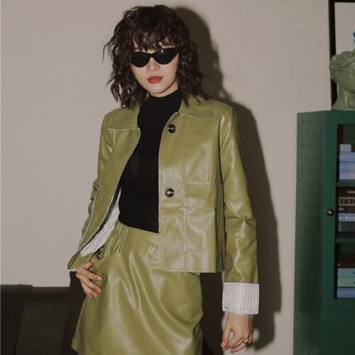 Women New High Street Fashion Slim Short Leather Jacket Outerwear Coat Female Streetwear Punk Faux Leahter Biker Crop Jacket