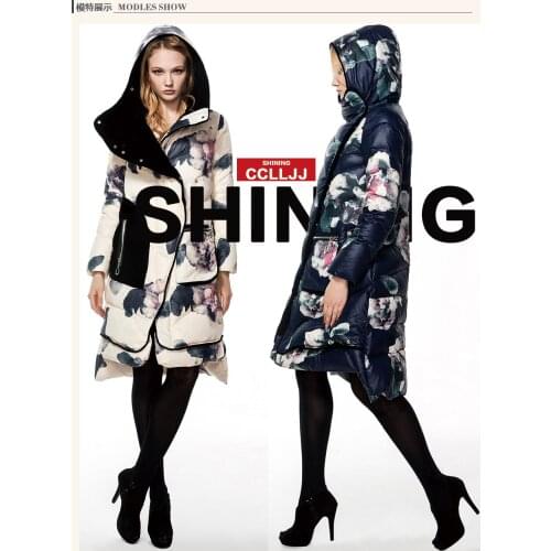 2017 Winter Jacket Women Down coat Parka 90% Duck Downs Coats womens print flowers loose velvet patchwork down coats Outerwear