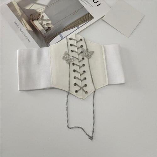 Vintage Fashion Wide PU Leather Slimming Body Belts Seal Waist Elastic Butterfly Belts Waist Chain Accessories For Women Hi I8U2