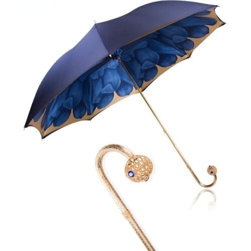 Golden Double Layer Luxury Umbrella Women Sun Rain UV-Protection Parasol Long Handle Umbrella High Quality Rain Gear U5B