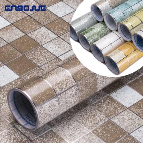 0.45x3M Waterproof Tile Wallpaper For Bathroom Aluminum Foil Self Adhesive Blue Mosaic Kitchen High Temperature Oil Wall Sticker