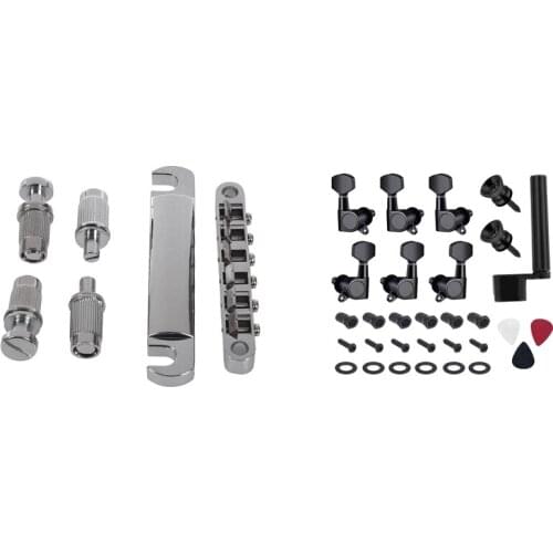 1 Set Tune-O-Matic Bridge Tailpiece Tail For Les Paul LP With 1 Set String Tuning Pegs Keys 3 Left 3 Right Heads Knobs
