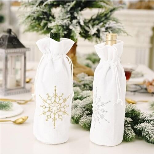 1 Pieces Snowflake Champagne Red Wine Bottle Cover Drawstring Bag Decor Snowflake Pattern Christmas Wine Bottle Holder New