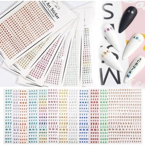 300Pcs/Lot Multi Nail Sticker Paste Laser Aurora 3D Waterproof Gum Letters DIY Creative English Letters Nail Art HA2244