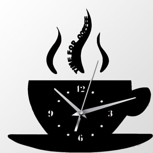 3D DIY Mirror Wall Clock Home Decor Creative Modern Design Acrylic Wall Clock Coffee Cup Living Room Decorative Time for Coffee