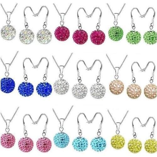 5 set/lot 10mm multicolor mixed white ball bead set silver plated drop earrings Necklace 16 inch Chains y43634