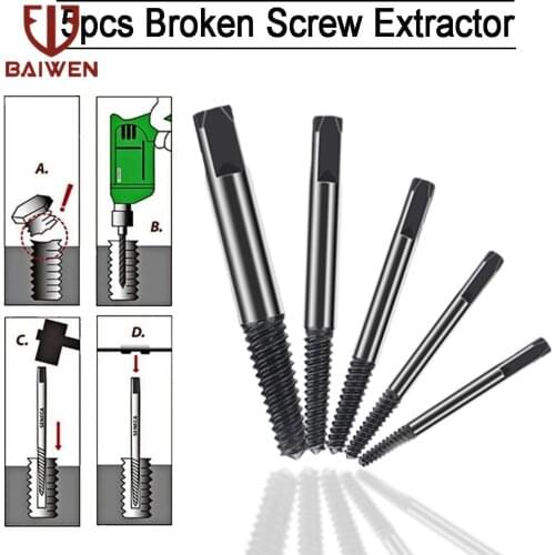 5pcs/set Broken Speed Out Damaged Screw Extractor Drill Bit Guide Set Damaged Bolt Remover Removal Speed Easy Out Set