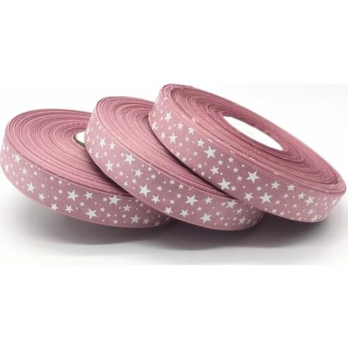 5 Yards/lot 1Inch (25mm)Wide Pale Mauve Printing Stars Grosgrain Ribbon Hair Bow/Christmas/wedding DIY Sewing Craft