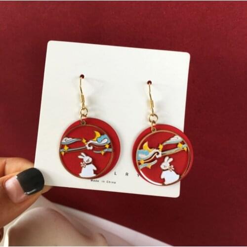 LANIWOO National Bunny Big Drop Earrings 2020 Trendy Jewelry Chinese Red For New Year Wholesale Accessory