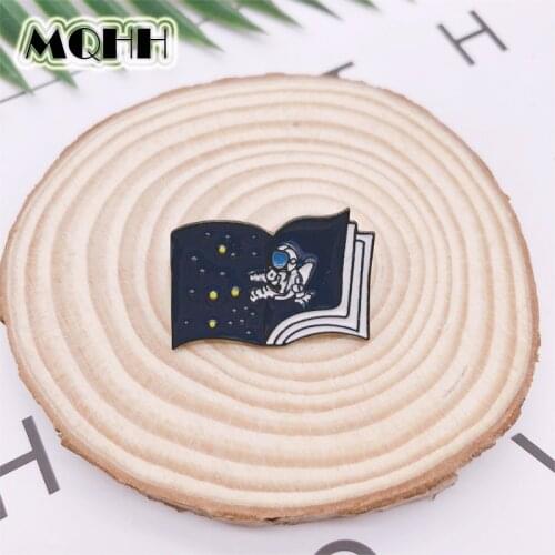Creative Books Astronauts Starry Universe Migration Enamel Brooch Alloy Badge Denim Clothes Bags Pins Cute Sweet Accessories