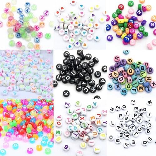 Mixed Color Letter Heart HAcrylic Beads 4*7mm Round Flat Alphabet Loose Spacer Beads For Jewelry Making Handmade DIY Bracelet