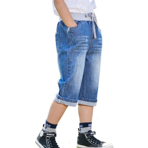 Children Jean Shorts Fashion Lattice Design Kids Casual Denim Short Pants For Teeager Boy 2-14 Years Wear FM020