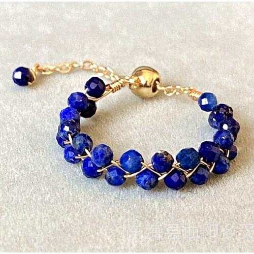 2020 14k Gold Wrapped Handmade Ring Natural Lapis Lazuli Double Row Ring Ring