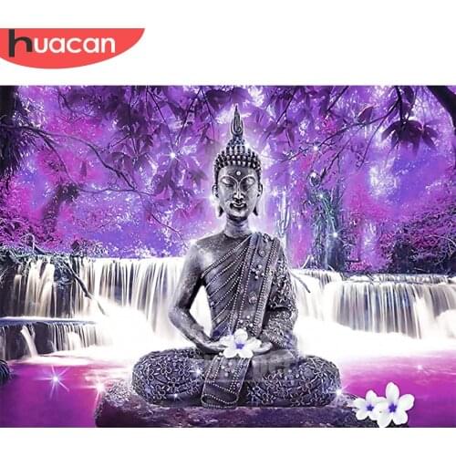 HUACAN 5D Diamond Embroidery Buddha DIY Diamond Painting Full Square Waterfall Mosaic Rhinestone Landscape Wall Art