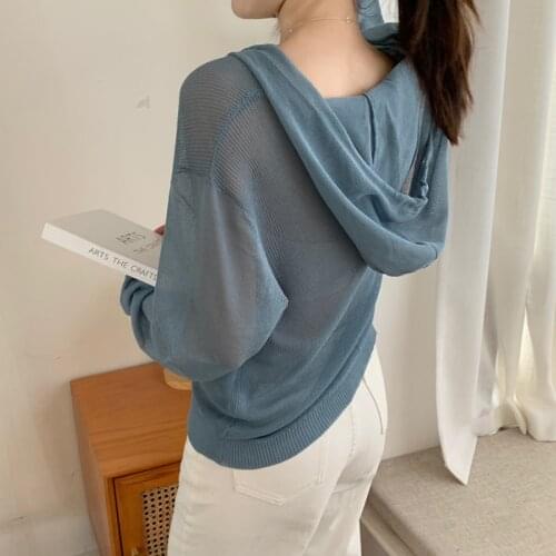 2021 Hollow-out Hooded Sweater Women Autumn Oversized Knitted Cardigans Womens Sweater Coat Loose Cardigan Knitwears