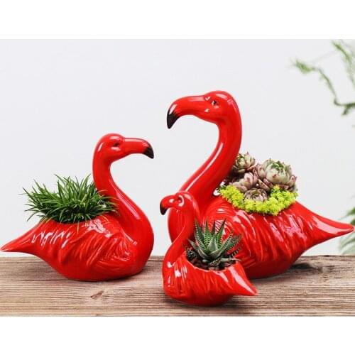 Creative Flamingo Ceramic Flowerpot Succulents Planter Flower Pot Plant Container Planter Home Gardening Desktop Ornament Potted