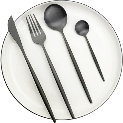 40Pcs Black Matte Cutlery Set 304 Stainless Steel Dinnerware Set Knife Fork Spoon Flatware Western Kitchen Silverware Tableware