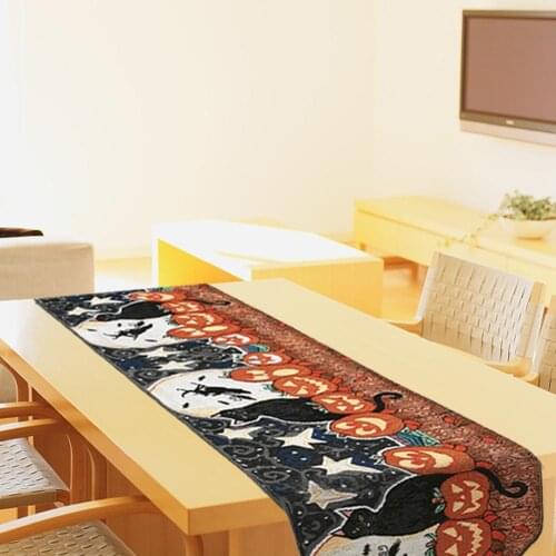 Halloween Table Runners Modern Table Decoration Halloween Dinner Holidays Wedding Party Pumpkin Black Cat Design Table Runner