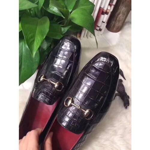 2018 new fashion 100% Genuine real crocodile belly skin men shoe durable solid crocodile skin men business shoe red cow lining