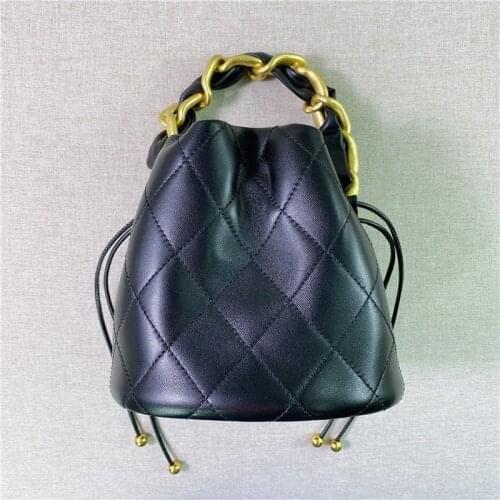 2021 New Mini Leather Sheepskin Rhombus Thick Chain Bucket Bag Single Shoulder Messenger Handbag Small Bag Trend