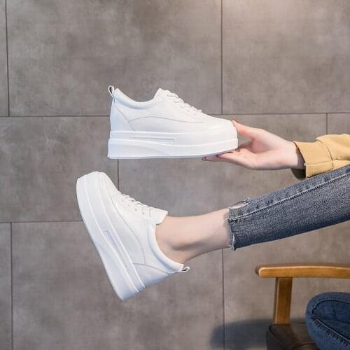 2020 Autumn New Womens Shoes Genuine Leather Thick-soled White Shoes Sports Ladies Flat Casual Shoes