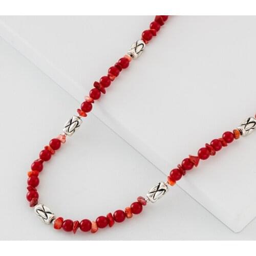 Jaeeyin 2021 New Arrivals Fashion Ethnic Red Beads String Up With Natural Coral Religious Accessory Statement Classic Necklace