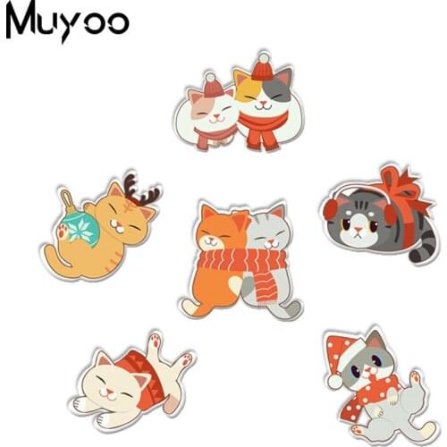 New Arrival Cute Cat with Christmas Theme Cosplay Epoxy Acrylic Resin Lapel Pin Cartoon Kittens Handmade Acrylic Badge Pins