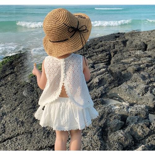 Girl Clothing Sets Sweet Hollow Pure Cotton For Baby Toddler Summer Lace Vest + Shorts 2 Pieces Set