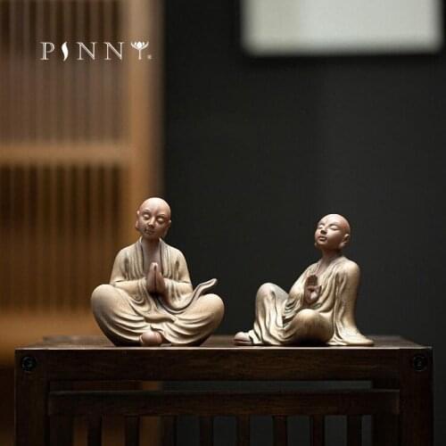 PINNY Ceramics Zen Statues Purple Clay Monk Figurine Crafts Decorative Ornament Home Decoration Accessories