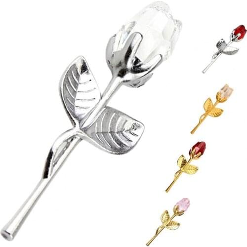 Romantic Faux Crystal Rose Artificial Flower Wedding Decoration Handicraft Ornament With Box Valentines Day Gift Home Decor