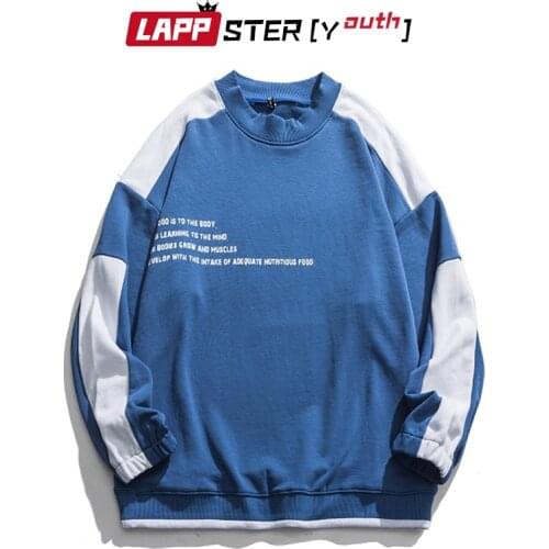 LAPPSTER-Youth Men Hip Hop Patchwork Hoodies 2021 Pullover Man Korean Oversized Sweatshirts Cotton White Harajuku Casual Clothes