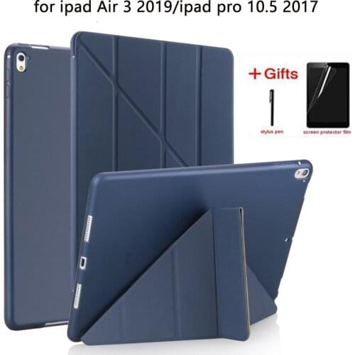 Slim PU Leather+Silicone Case For iPad Air 3 2019 Soft Back Smart Cover for iPad Pro 10.5 2017 2019 10.5 inch Case +Film Pen