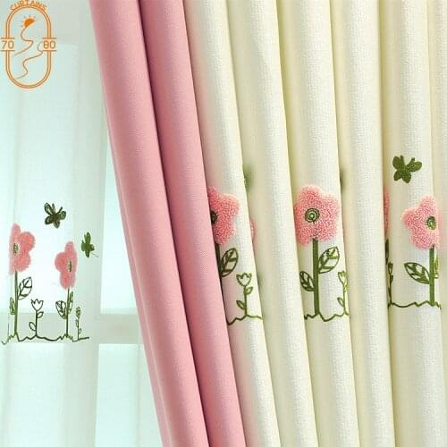 Childrens Room Three-dimensional Flower Embroidered Curtain Girl Room Blackout Curtains for Living Room Bedroom Gauze Curtain