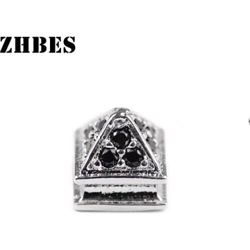 ZHBES 4PCS Tower shape Copper Bead Black Zircon Pave CZ Spacers Charms Loose beads For DIY Jewelry Making Bracelet Findings