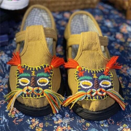 YourSeason Ladies Handmade Embroidery Flats Mixed Colors Concise Vintage 2021 New Women Buckle Strap Cotton Fabric Shoes