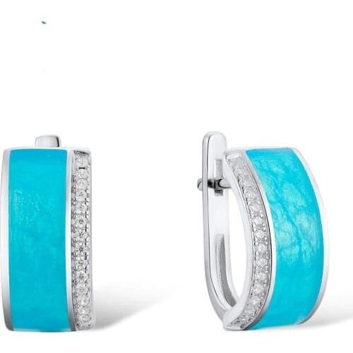 Silver Rings for Women Handmade Enamel Brilliant CZ 925 Sterling Silver Stud Earrings Ladies Party Cocktail Jewelry Gift