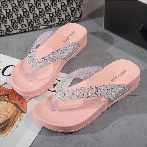 Womens Slippers 2021 Summer New Flip-Flops Womens Fashion Thick-soled Outer Wearing Beach Flip Beach Slippers