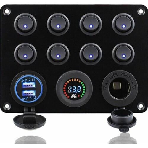 1Pc 12V RV Car Marine Boat 8 Gang Waterproof Circuit Breaker Toggle Switch Panel for Car Boat RV Truck ATV UTV Camper Caravan