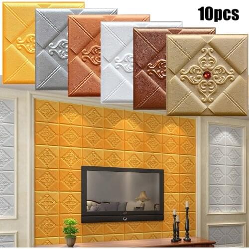 10Pcs 3D Tile Brick Wall Stickers 30*30cm PVC Adhesive Self Foam Panel Waterproof Wall Sticker For Living Room Bedroom TV Wall