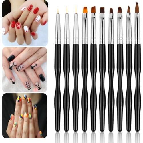 10pcs Nail Brush Rhinestone Acrylic Pen Liner UV Gel Manicure Accessories Tools Set Carving Art Tips Painting Poly Nail Gel Tool