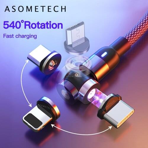 540 Rotation Magnetic Charge Cable Micro USB Type C Phone Charging Wire 2.4A Fast Charging Magnet Mobile Phone USB Cable Cord