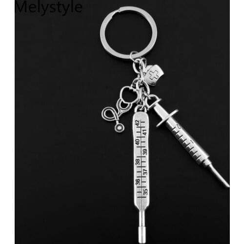 2019 Needle-Syringe-Stethoscope-Thermometer Cute Keychain Nurse-Cap-Medical Key Chain Jewelry Gift